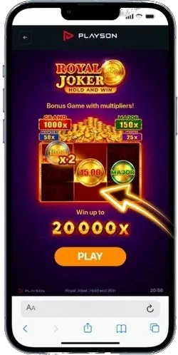 Bonusronde Royal Joker met multiplier x2 en muntwaarden